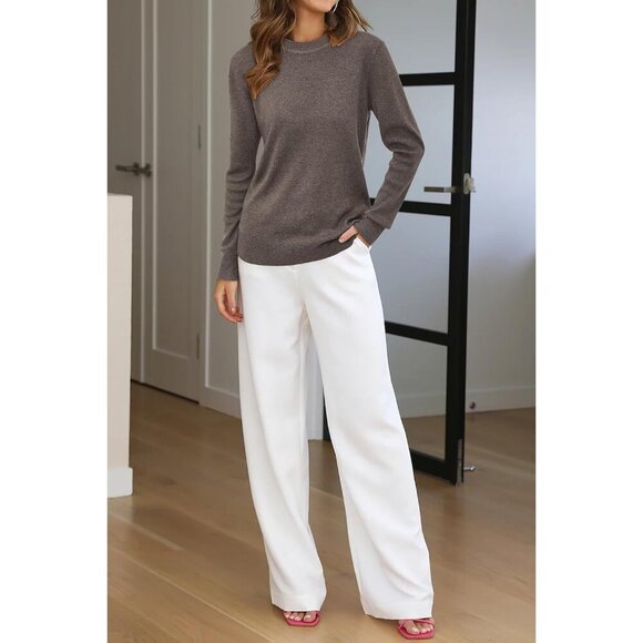 Women's Wool Blend Crew Neck Sweater Fall Casual Long Sleeve Pullover - Picture 5 of 8